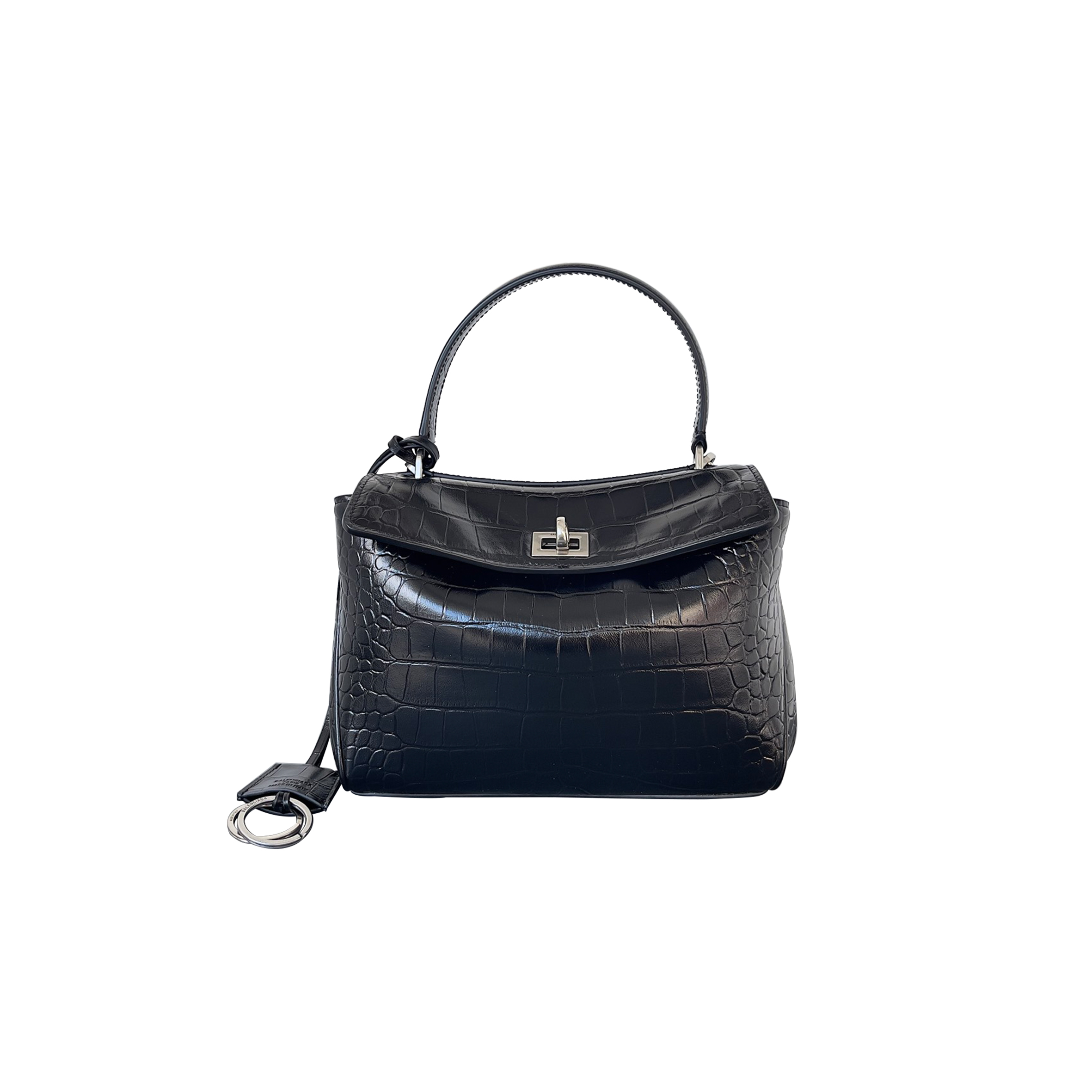 Ba*len*cia*ga women''s rodeo mini handbag crocodile embossed in black 7954562aa5l1100 (22.8*9.9*8.3)